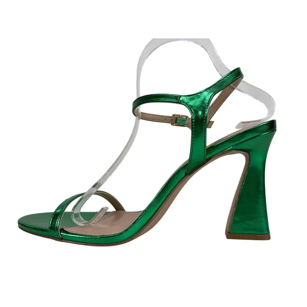 Madden Girl Disco Sandals Womens 8.5 Green Metallic Strappy Block Flare Heels